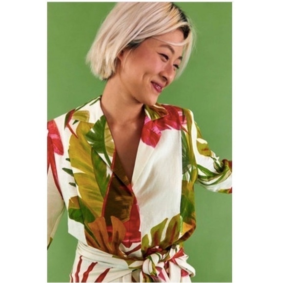 FARM Rio Spring Forest Floral Front Wrap Long Sleeve Shirt Mini Dress NEW Small - Picture 7 of 14